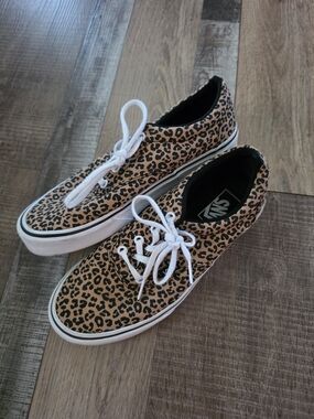 Vans Leopard Print Canvas Sneakers in Tan & Black